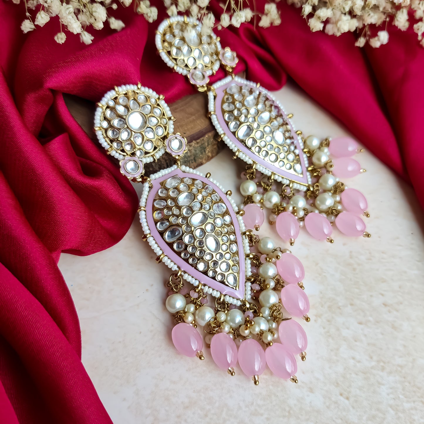 Jannat Pearl Drop Dangler Earring - Baby Pink