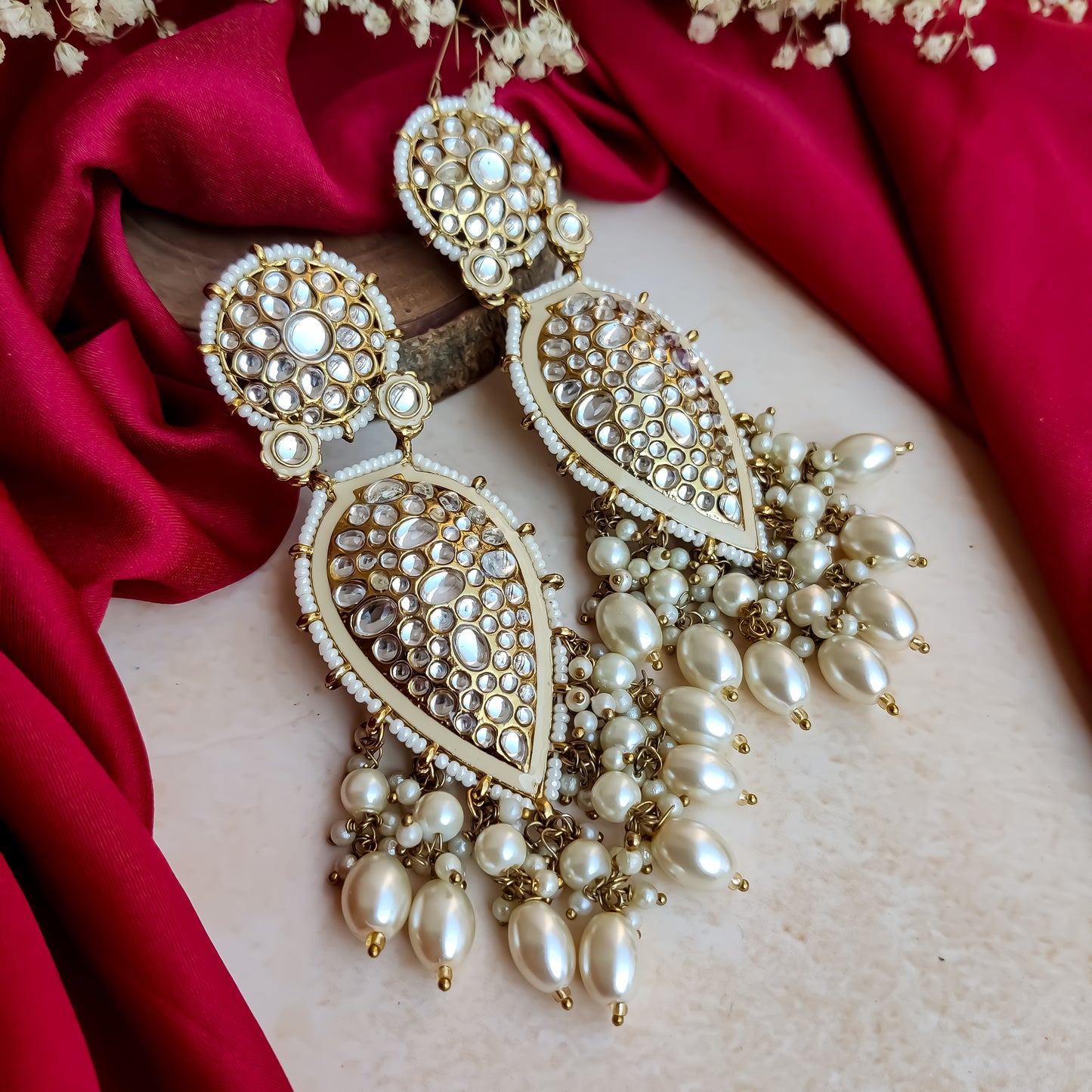 Jannat Pearl Drop Dangler Chandbali Earring - Golden