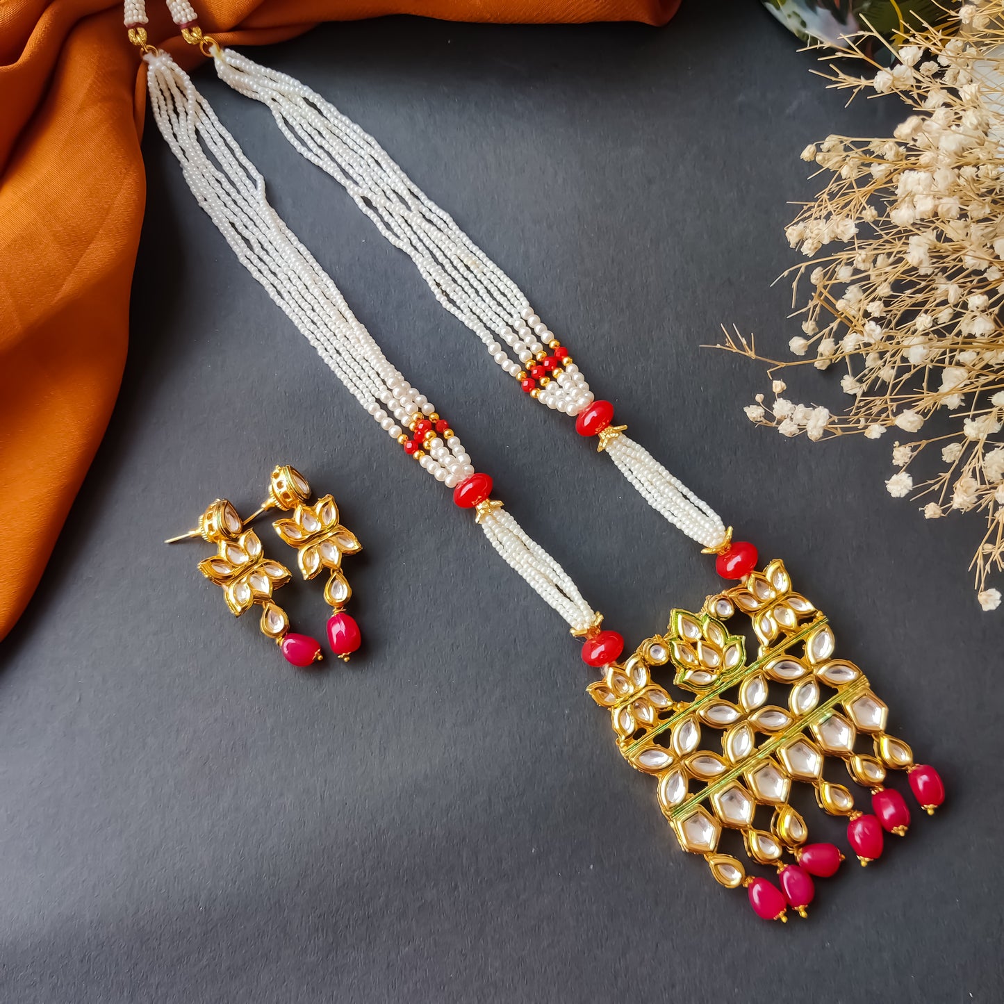 GAURHAR VILANDI KUNDAN LONG NECKLACE SET