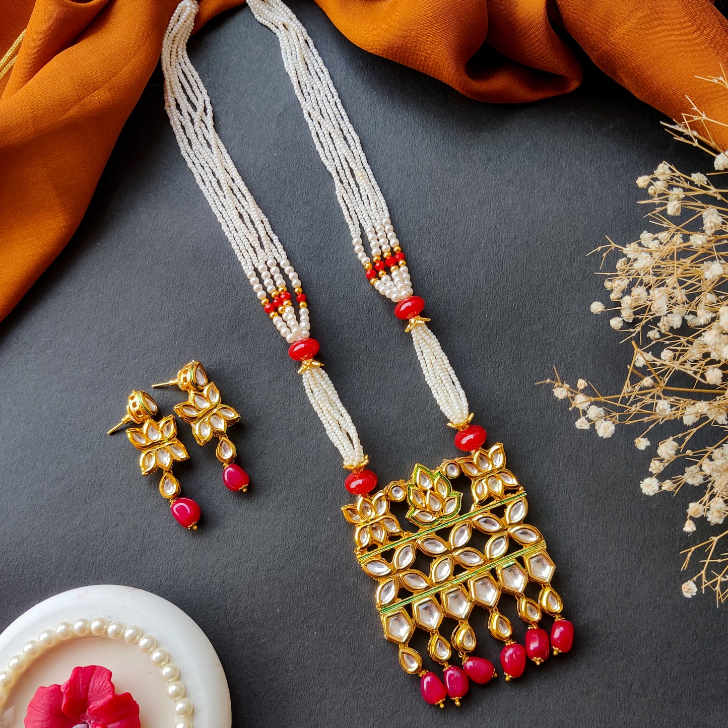 GAURHAR VILANDI KUNDAN LONG NECKLACE SET