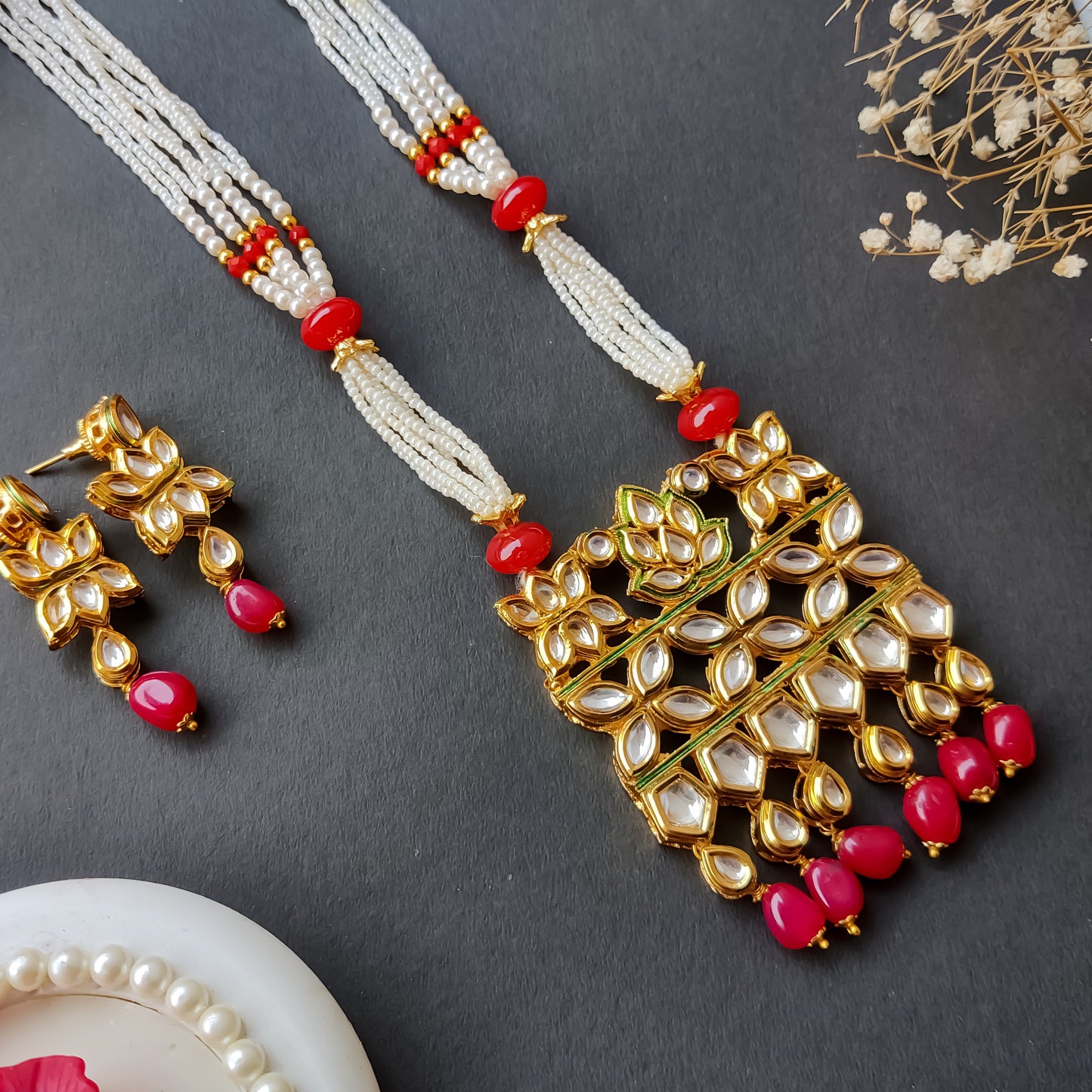 GAURHAR VILANDI KUNDAN LONG NECKLACE SET