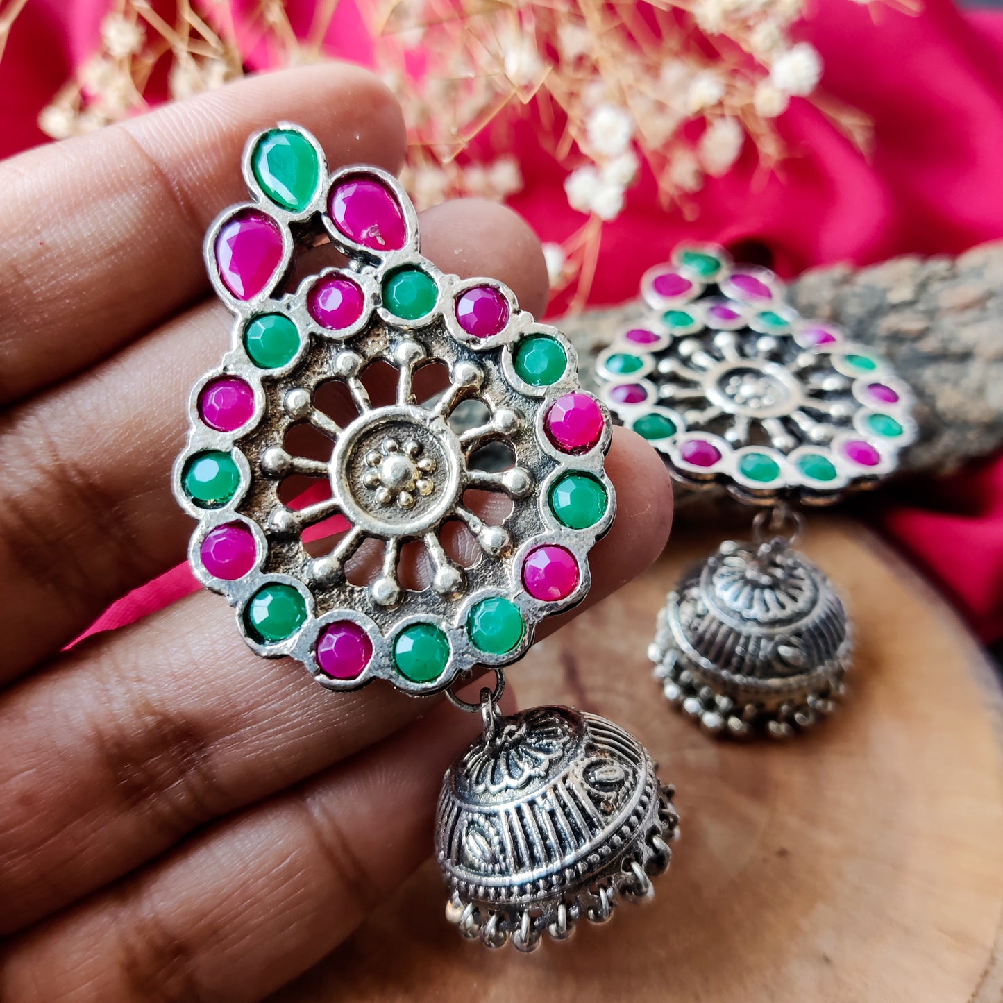 Oxidised Multi Colour Jhumka Earring