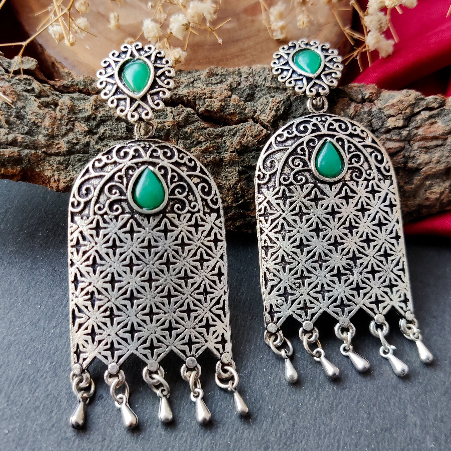 German Silver Dome Dangler Earring