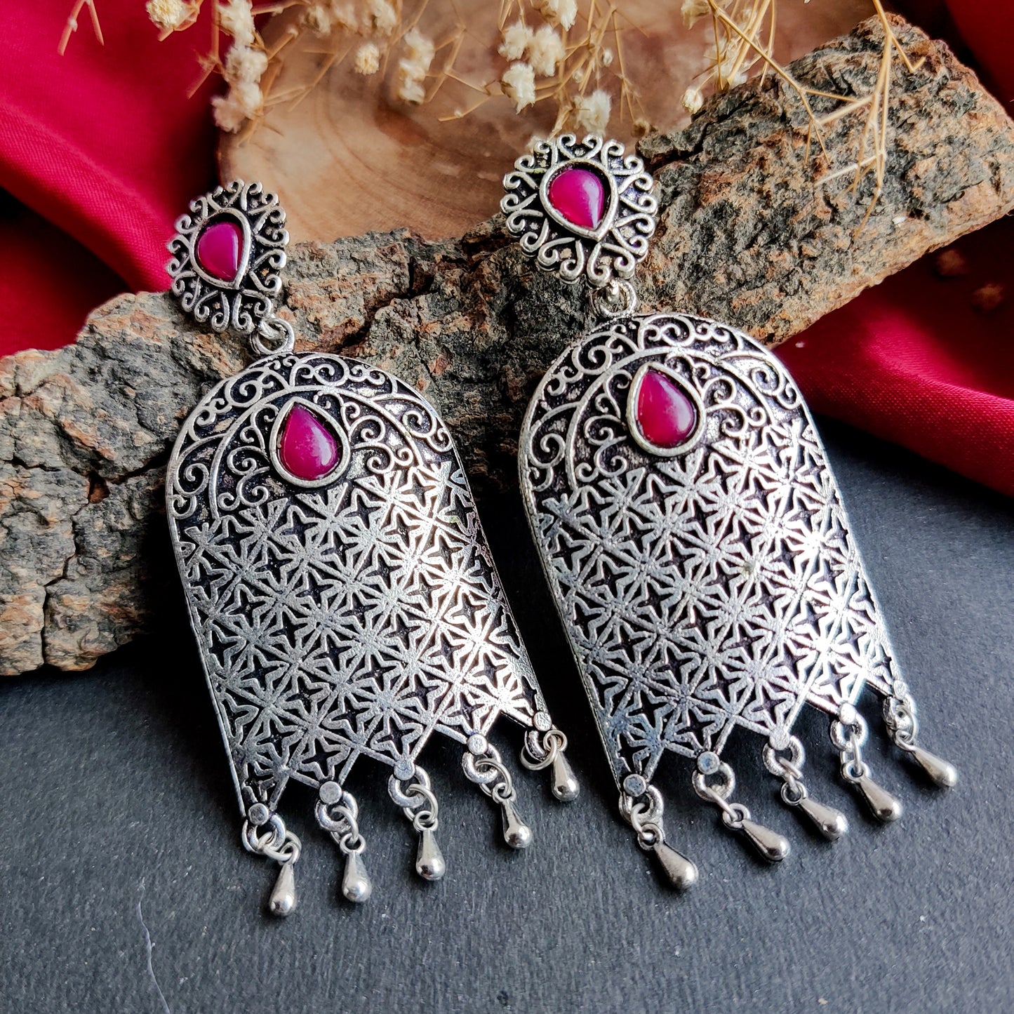 German Silver Dome Dangler Earring