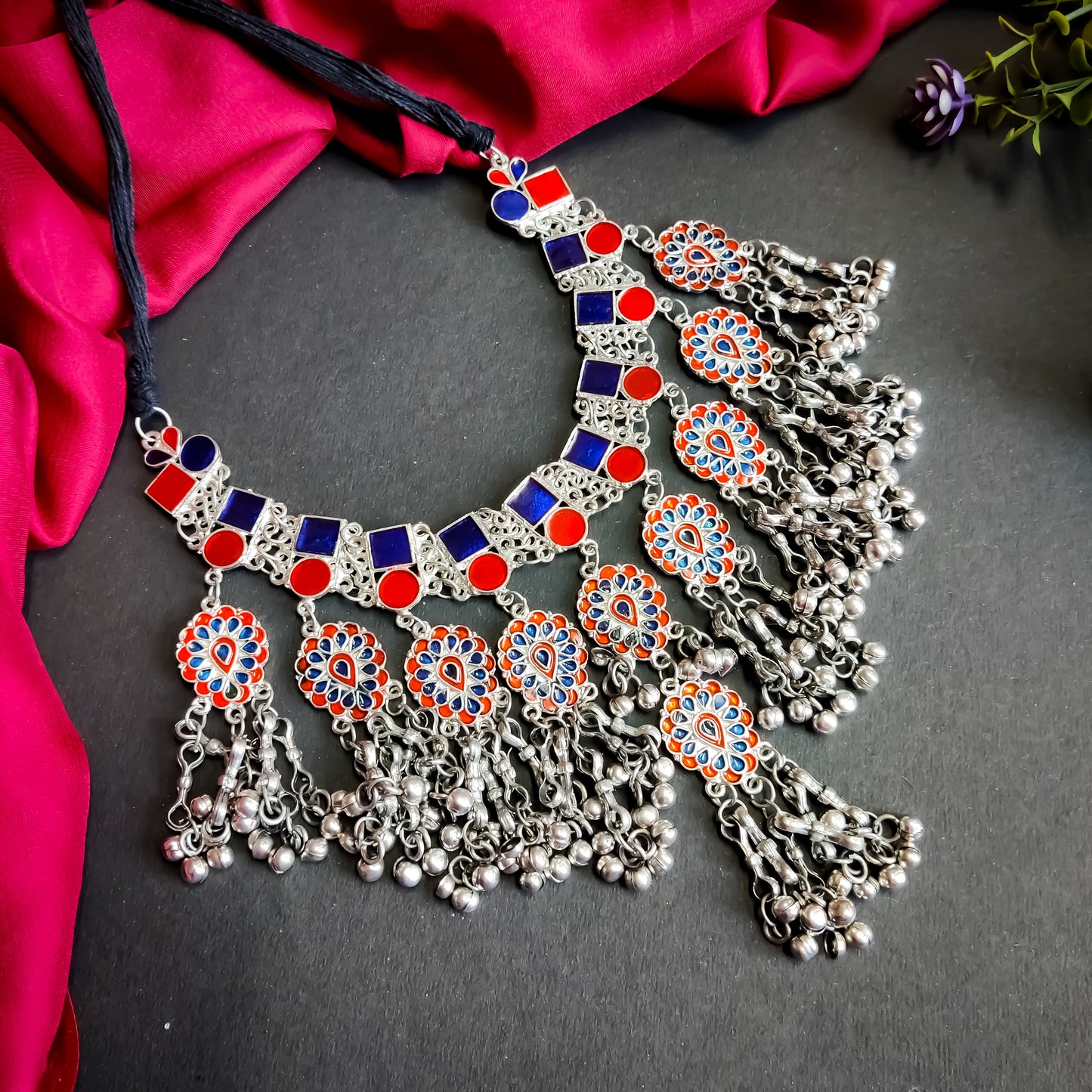 Maya afghani Necklace - Blue & Red