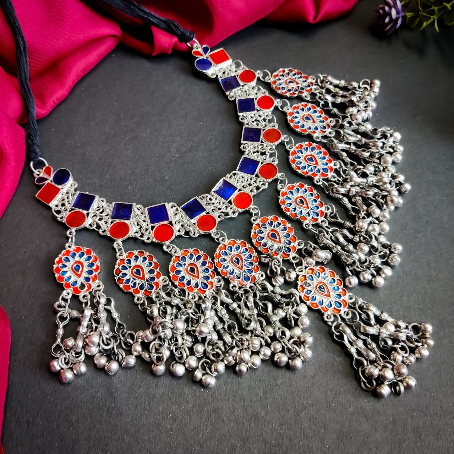 Maya afghani Necklace - Blue & Red