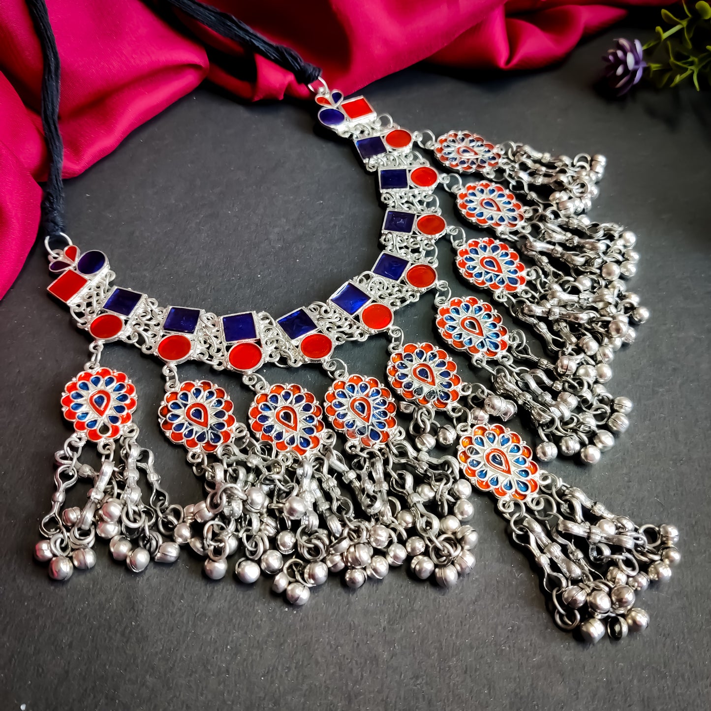 Maya afghani Necklace - Blue & Red
