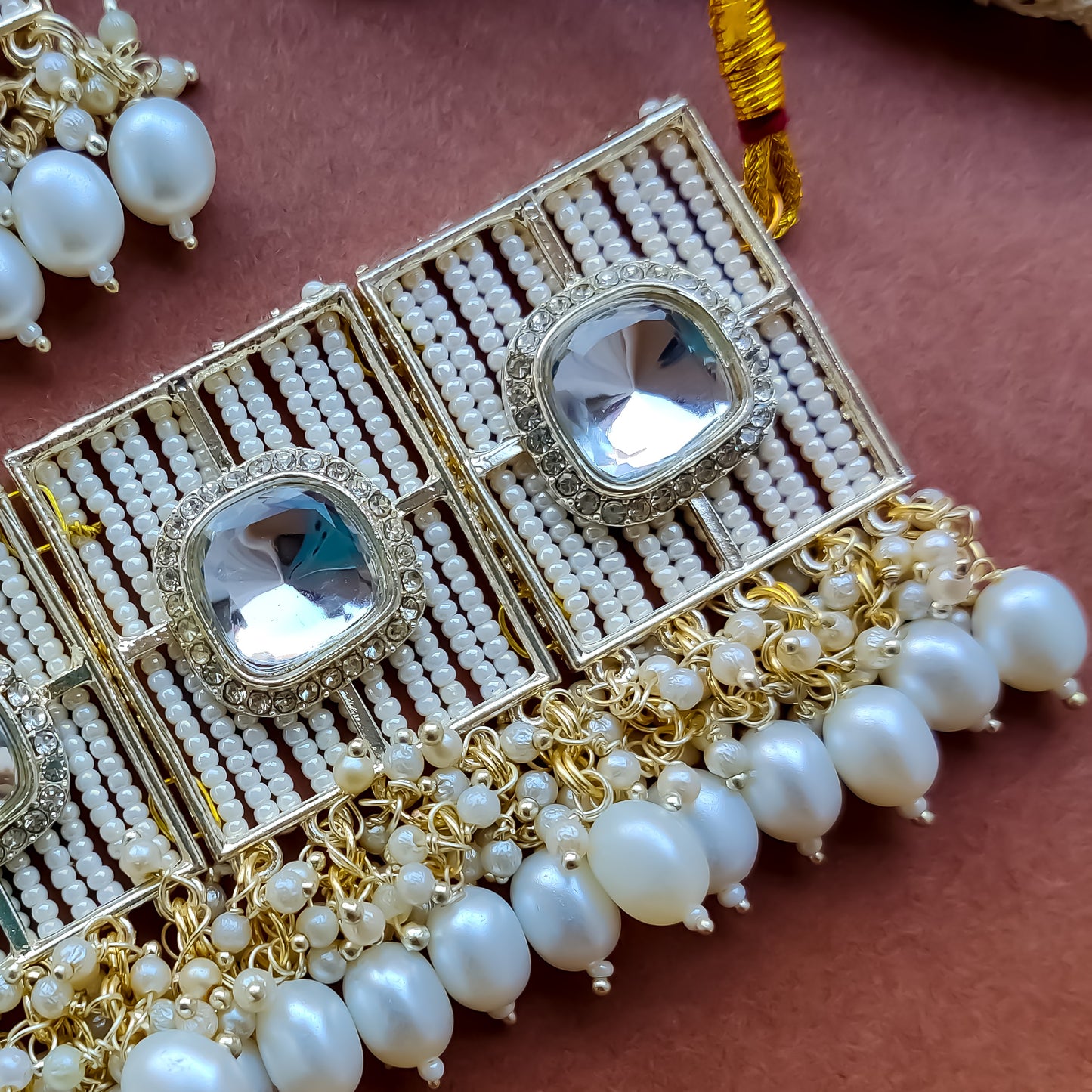 Avanti Pearl Golden Necklace Set with Earrings