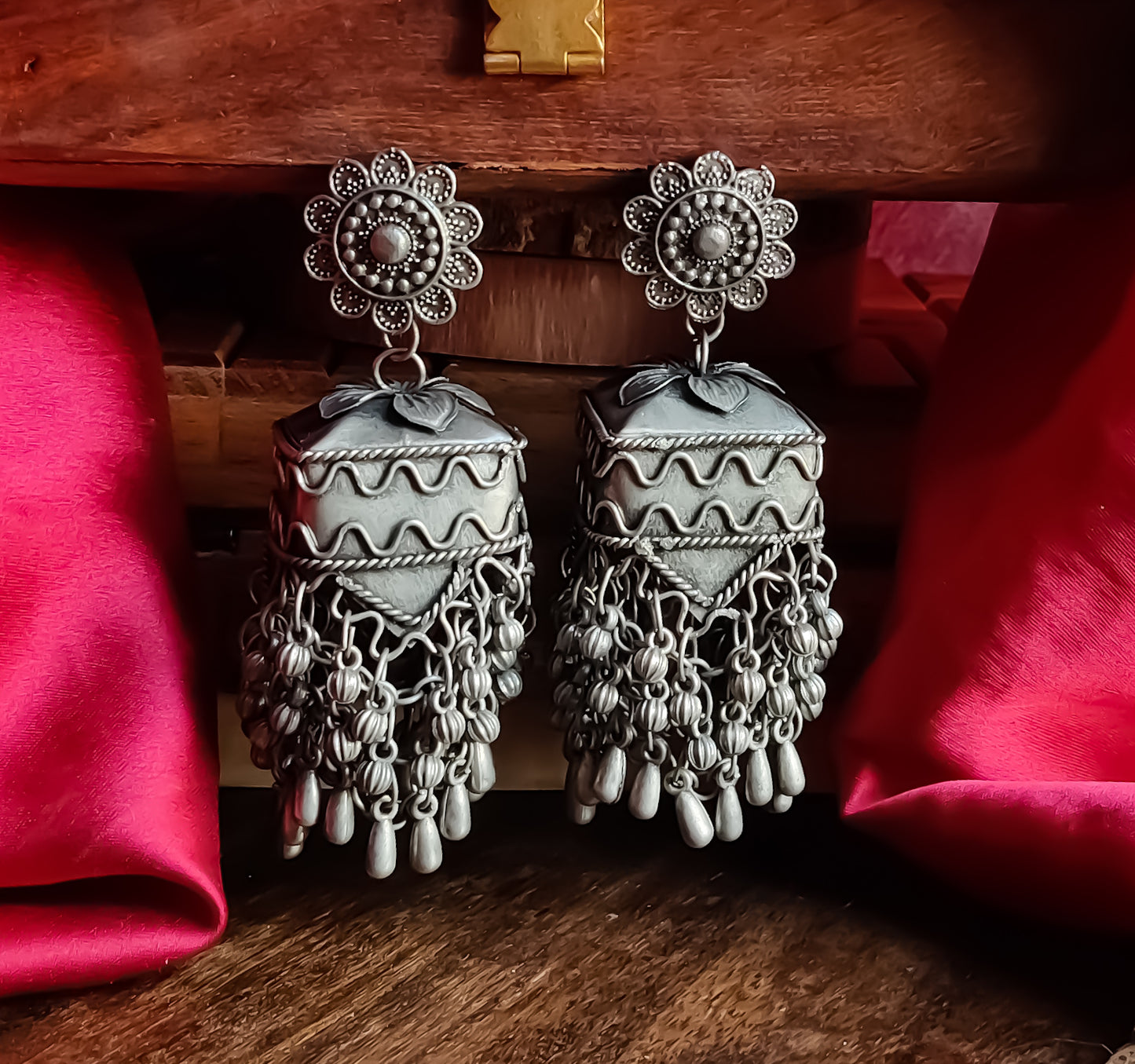 Joshna Black Metal Square Jhumka Earrings