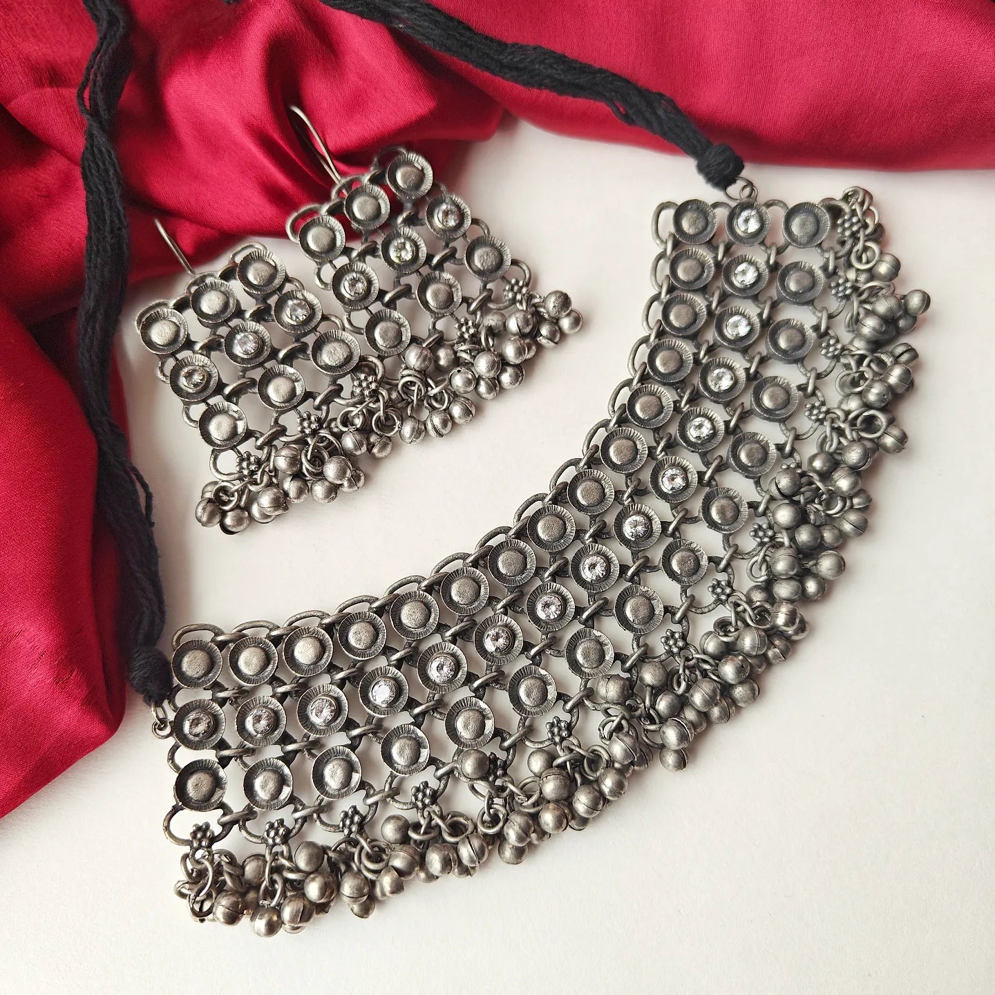Veera Vintage Silver Afghani Necklace Set with Earrings