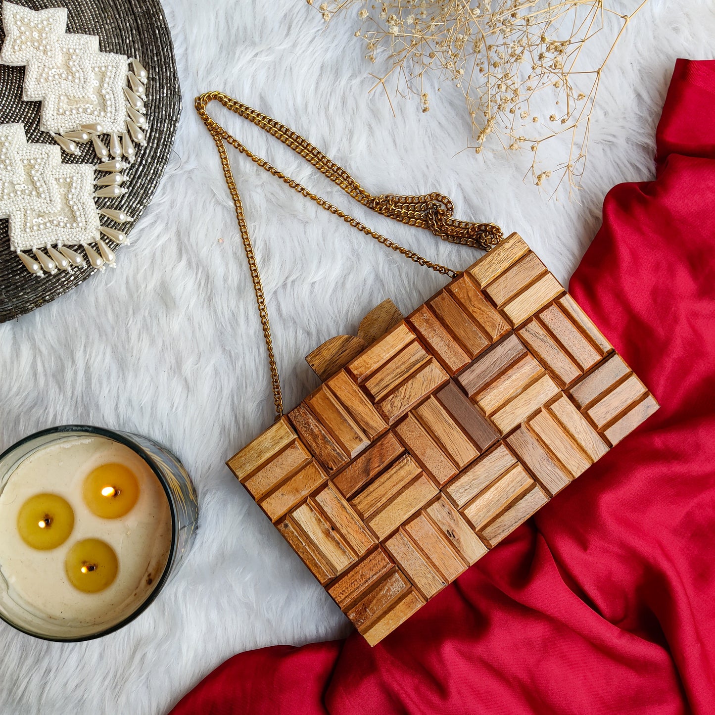 JASMINE WOODEN CLUTCH CUM SLING BAG