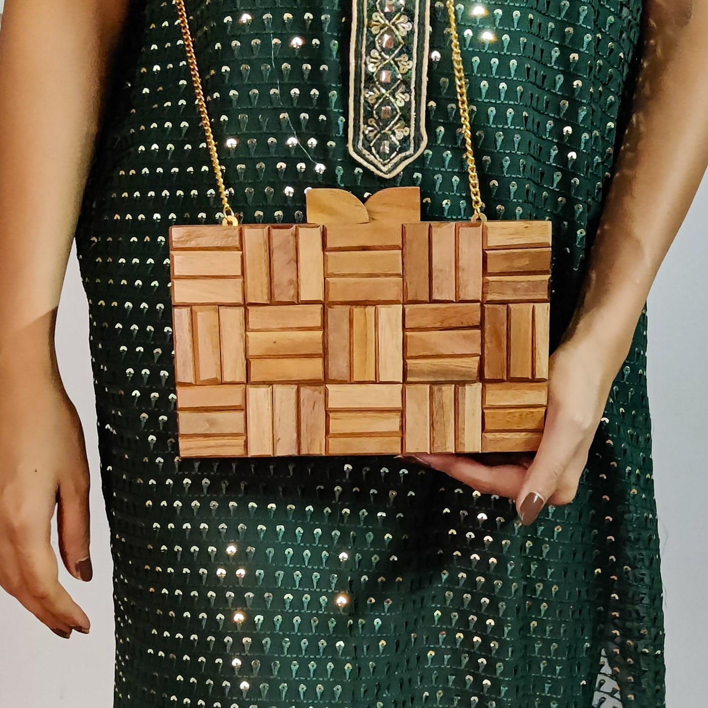 JASMINE WOODEN CLUTCH CUM SLING BAG