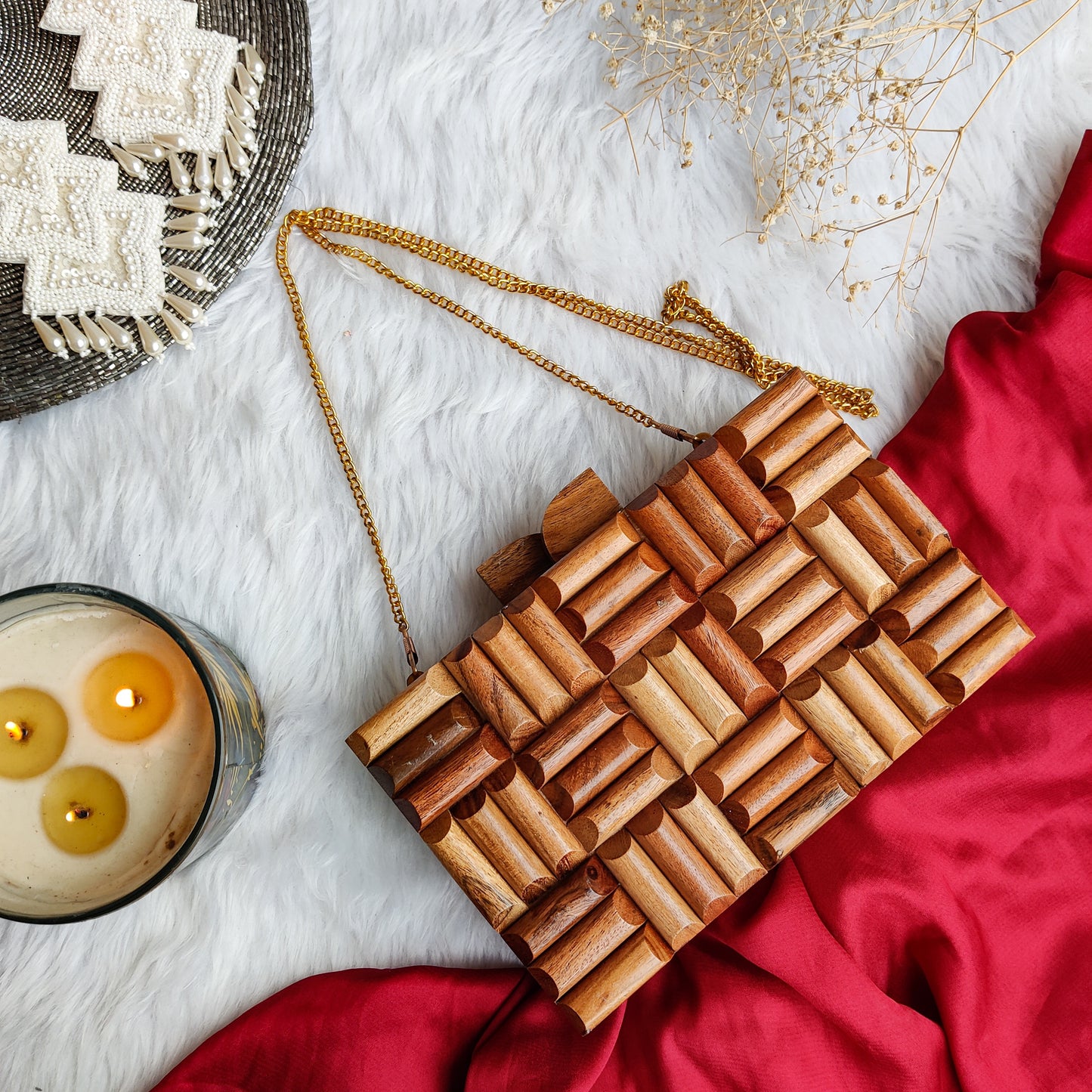 JASSI WOODEN CLUTCH CUM SLING BAG