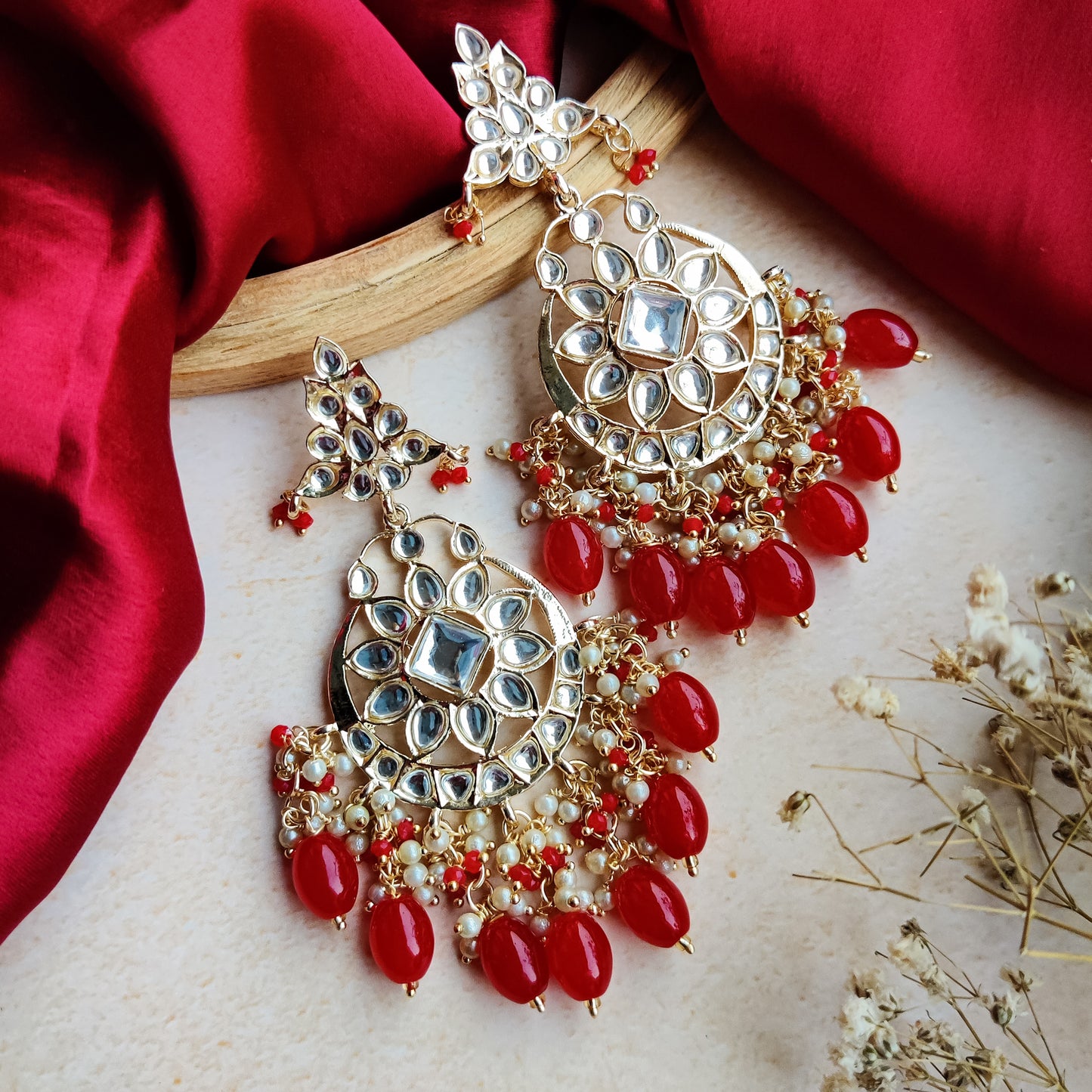 Yashi Kundan Chandbali Earrings - Red