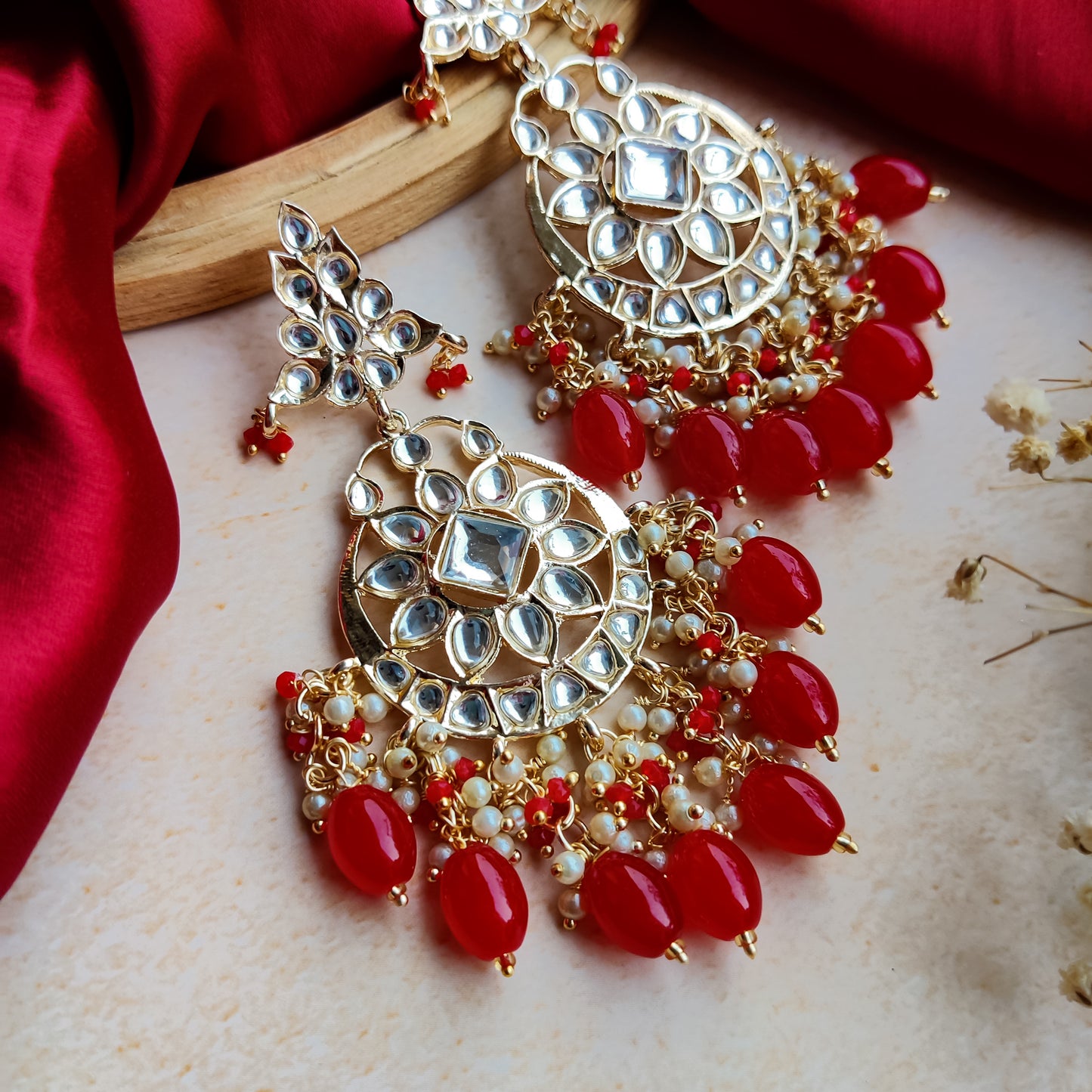 Yashi Kundan Chandbali Earrings - Red