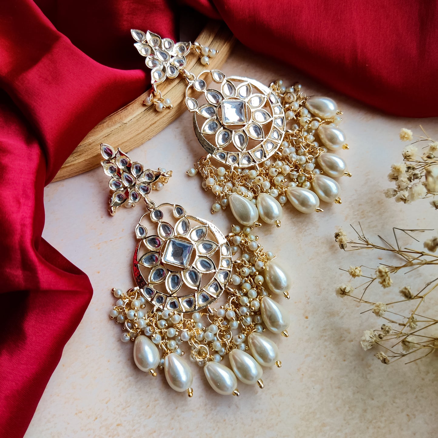 Yashi Kundan Chandbali Earrings - Golden