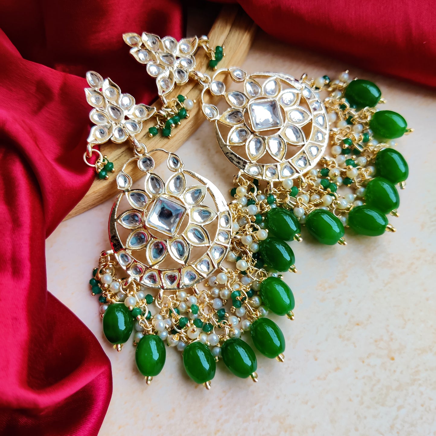 Yashi Kundan Chandbali Earrings - Green