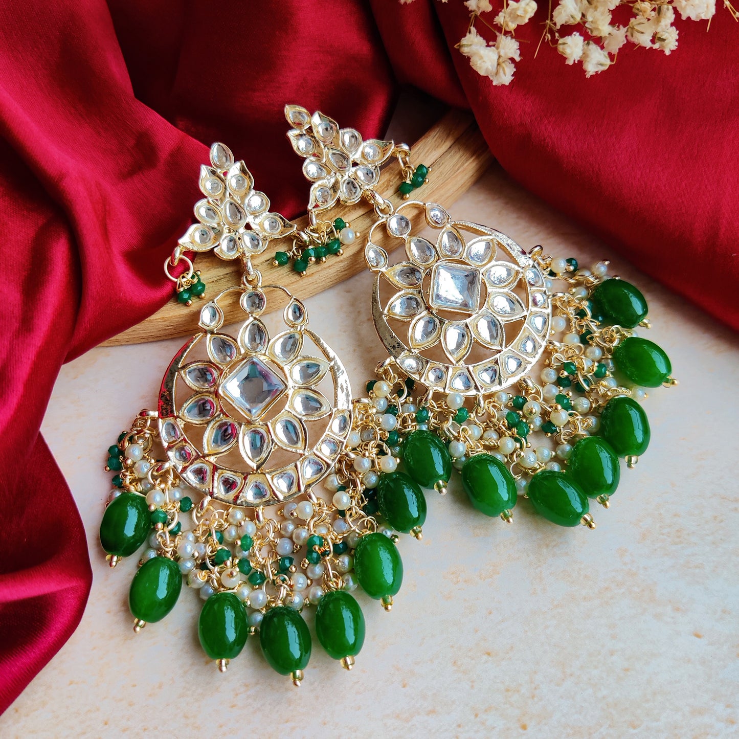 Yashi Kundan Chandbali Earrings - Green