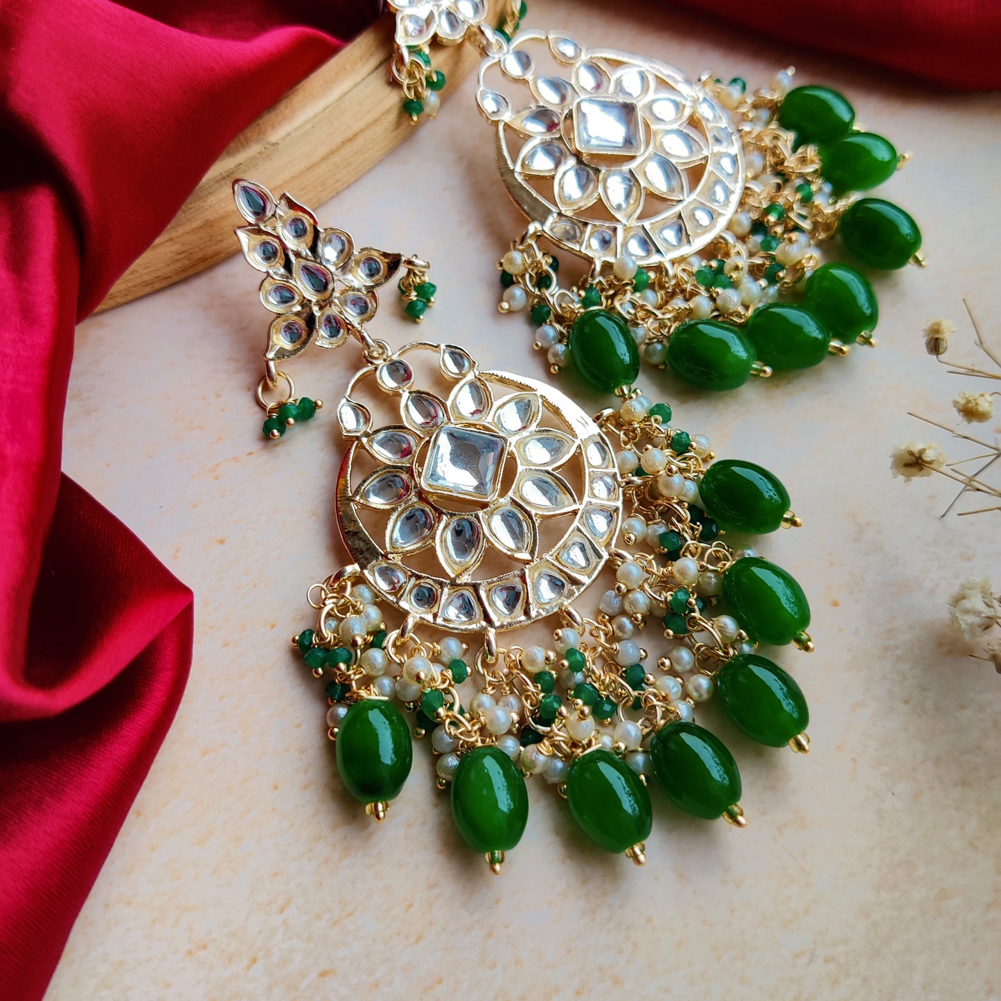Yashi Kundan Chandbali Earrings - Green