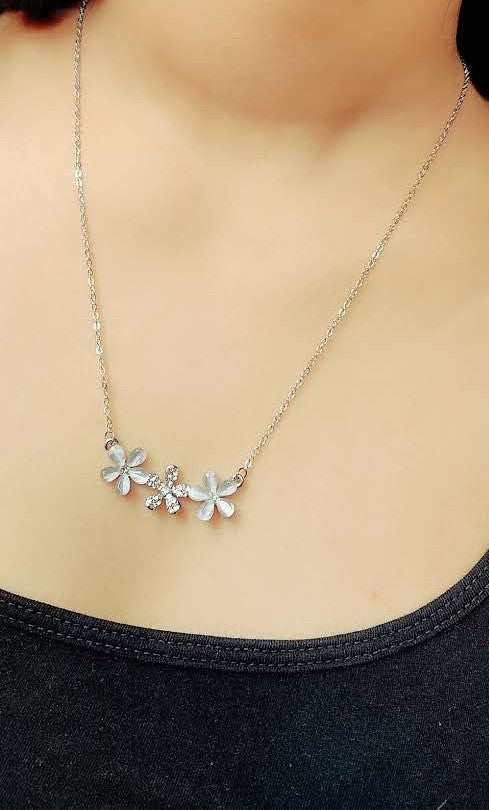 Floral Cluster Silver Statement Necklace