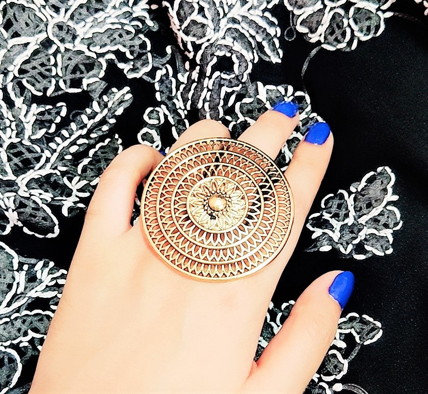 Golden Cocktail Adjustable Ring