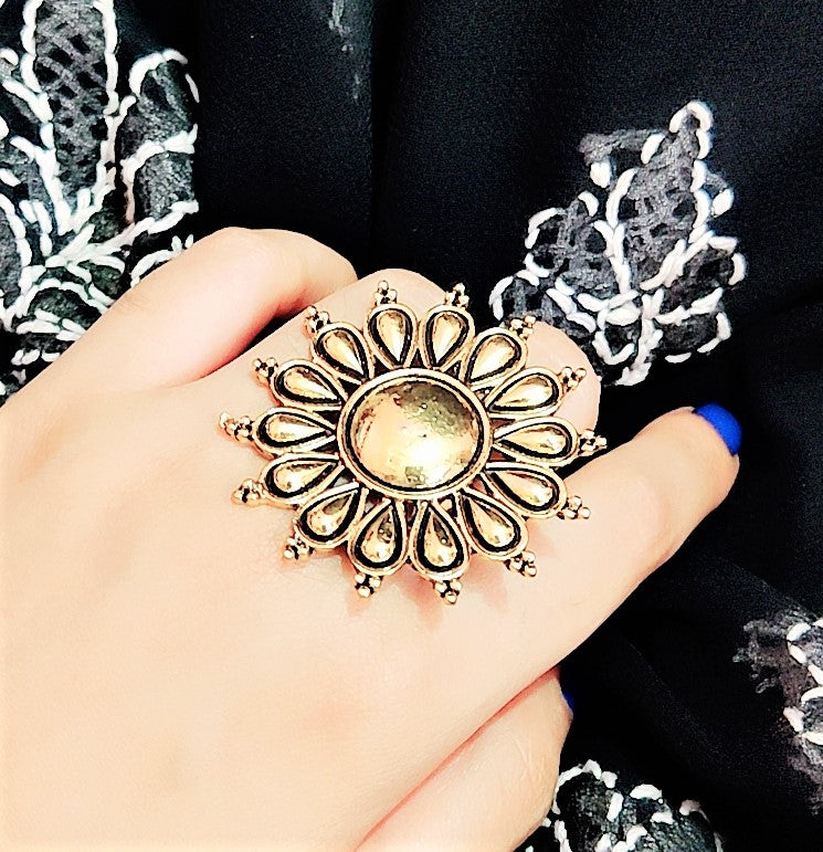 Floral Golden Adjustable Ring