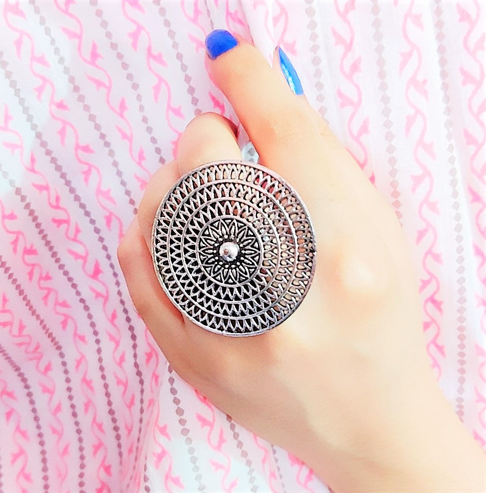 Silver Cocktail Adjustable Ring