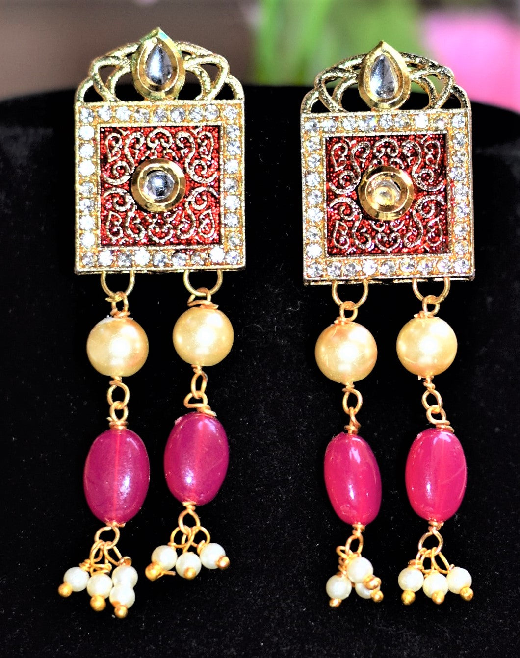 Long Rani Har Red Pearl Necklace Set