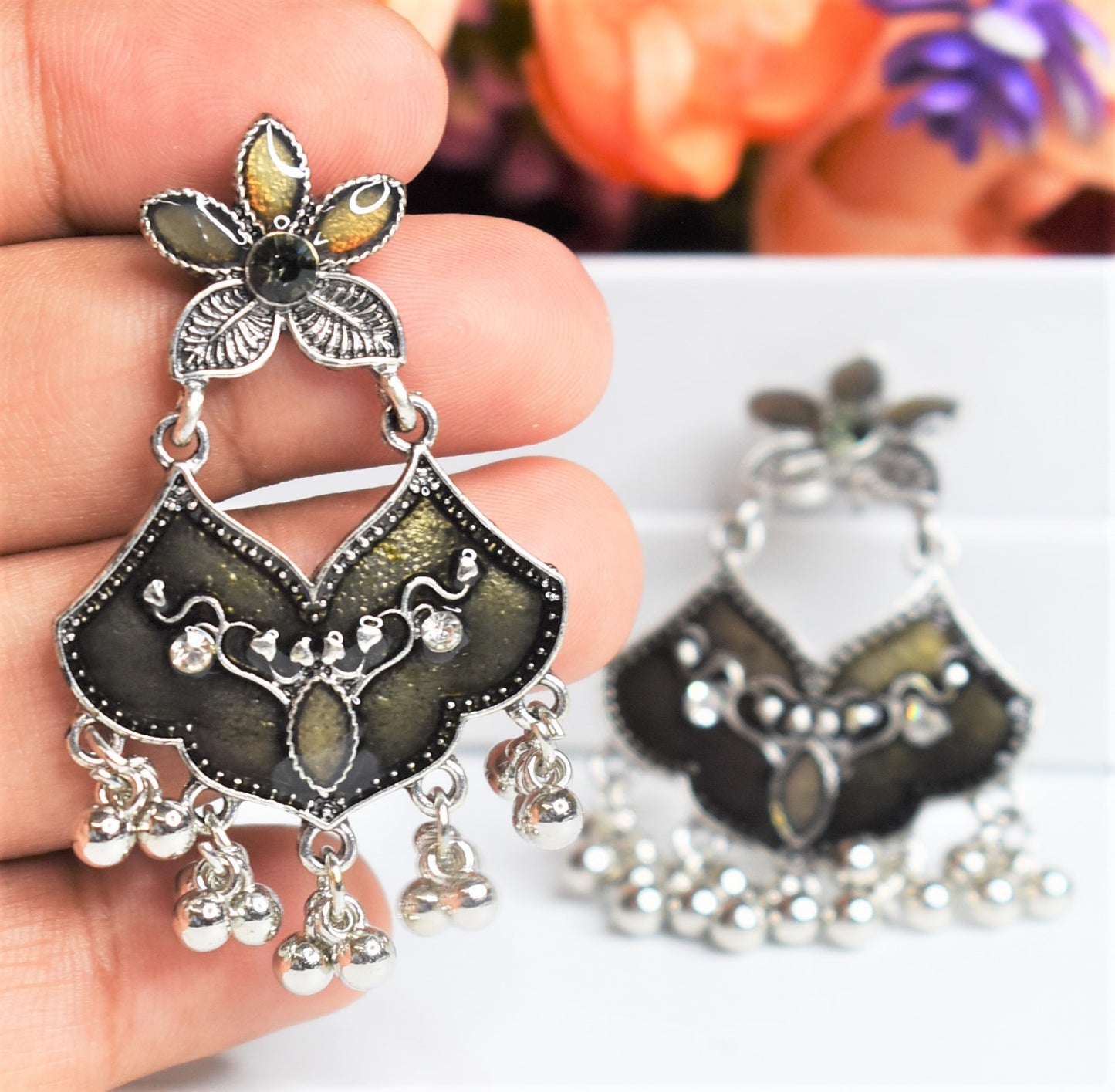 Black Enamel GS Stud Earrings