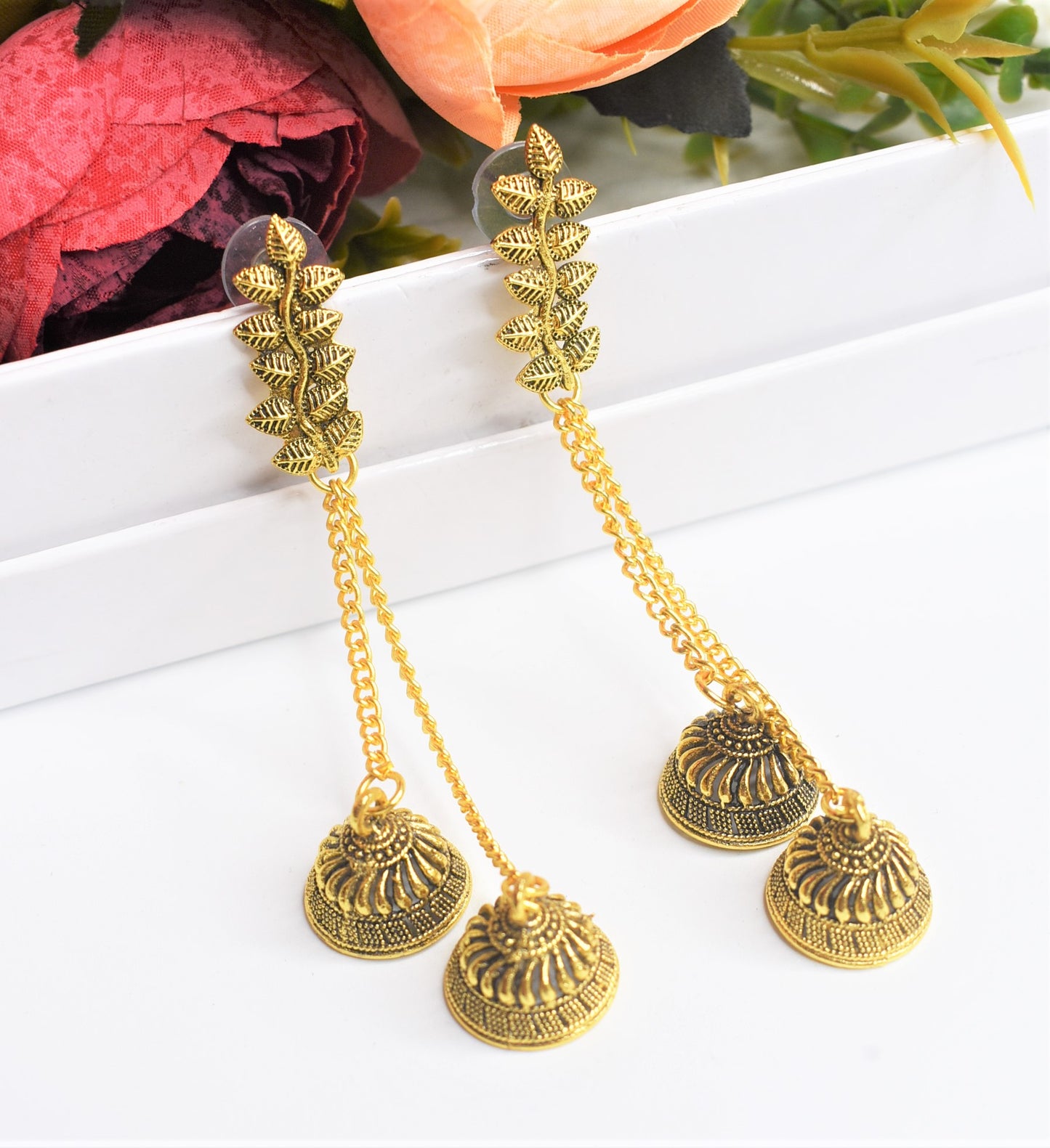 Golden Oxidised Double Jhumka Earrings