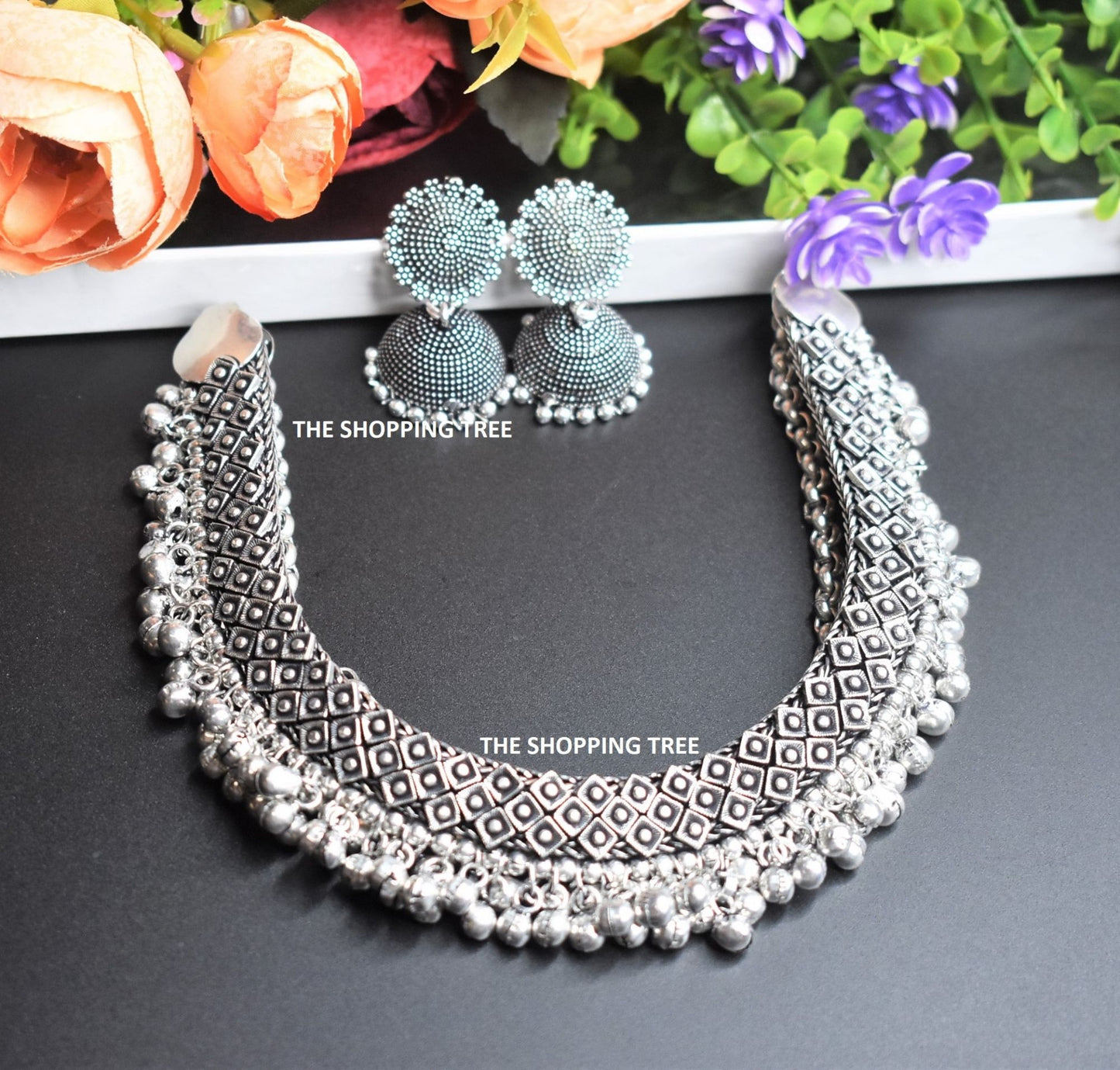 Silver Ghunghroo Oxidised Necklace Set