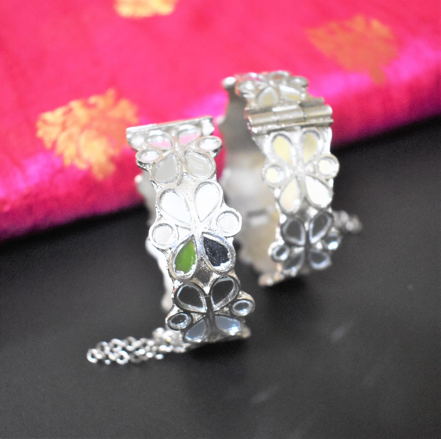 Afghani Mirror Oxidised Boho Bangle Set Pair - (Size 2.4)