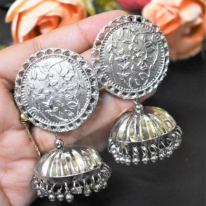 Leena Silver Oxidised Jhumka Earrings