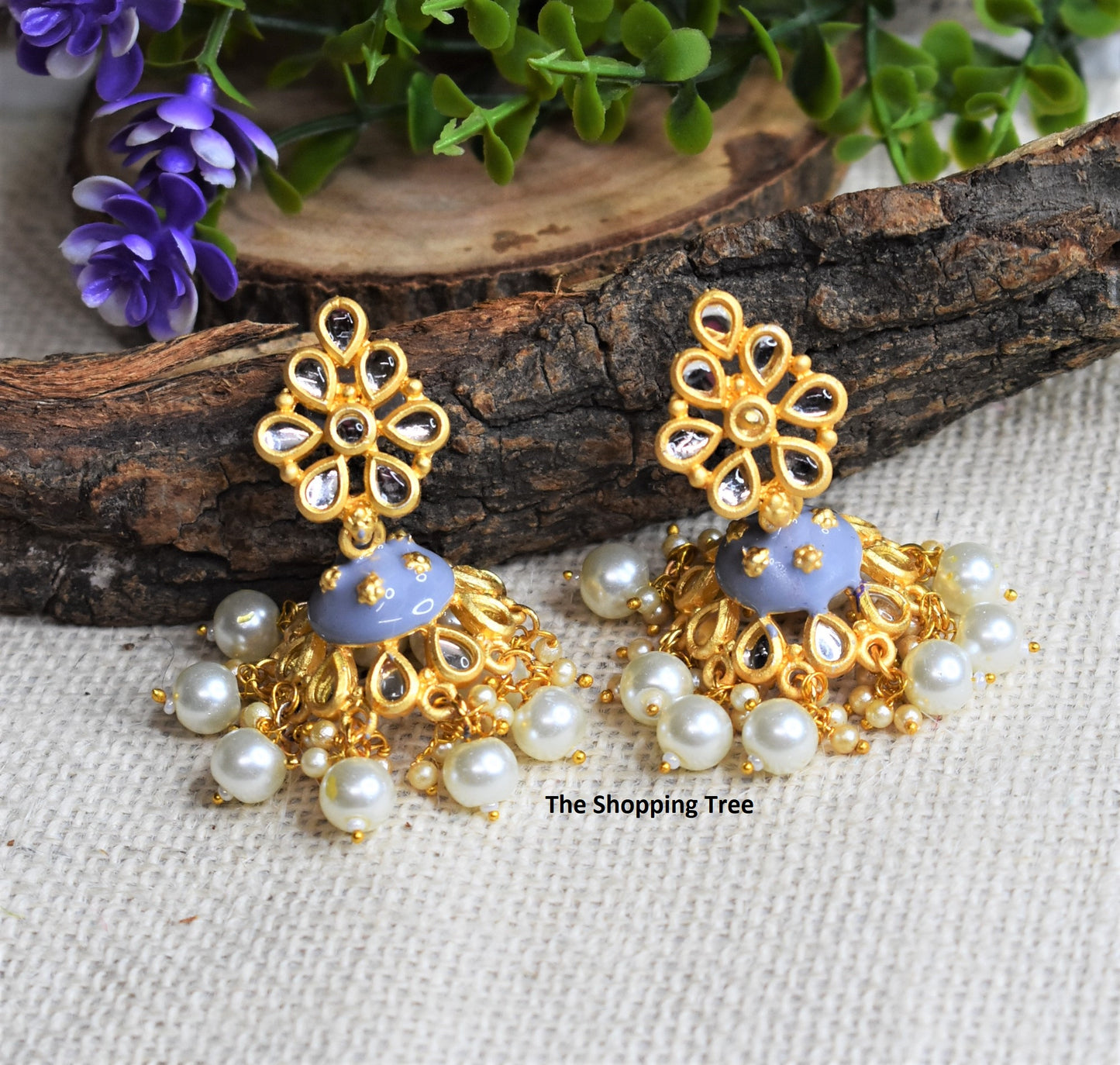 Grey Meenakari Umbrella Jhumka Earrings