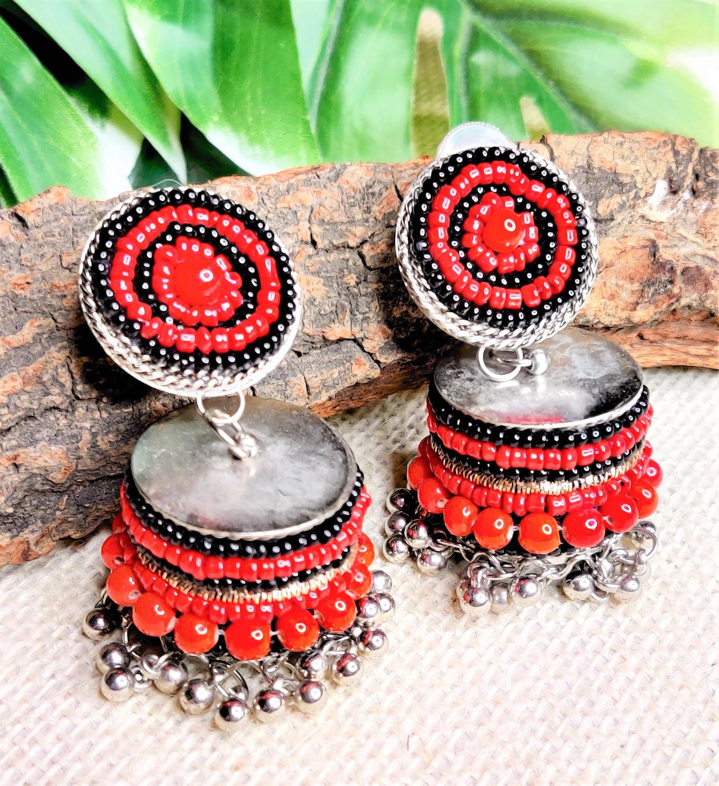 Pearl Beads Oxidised Jhumka Earring