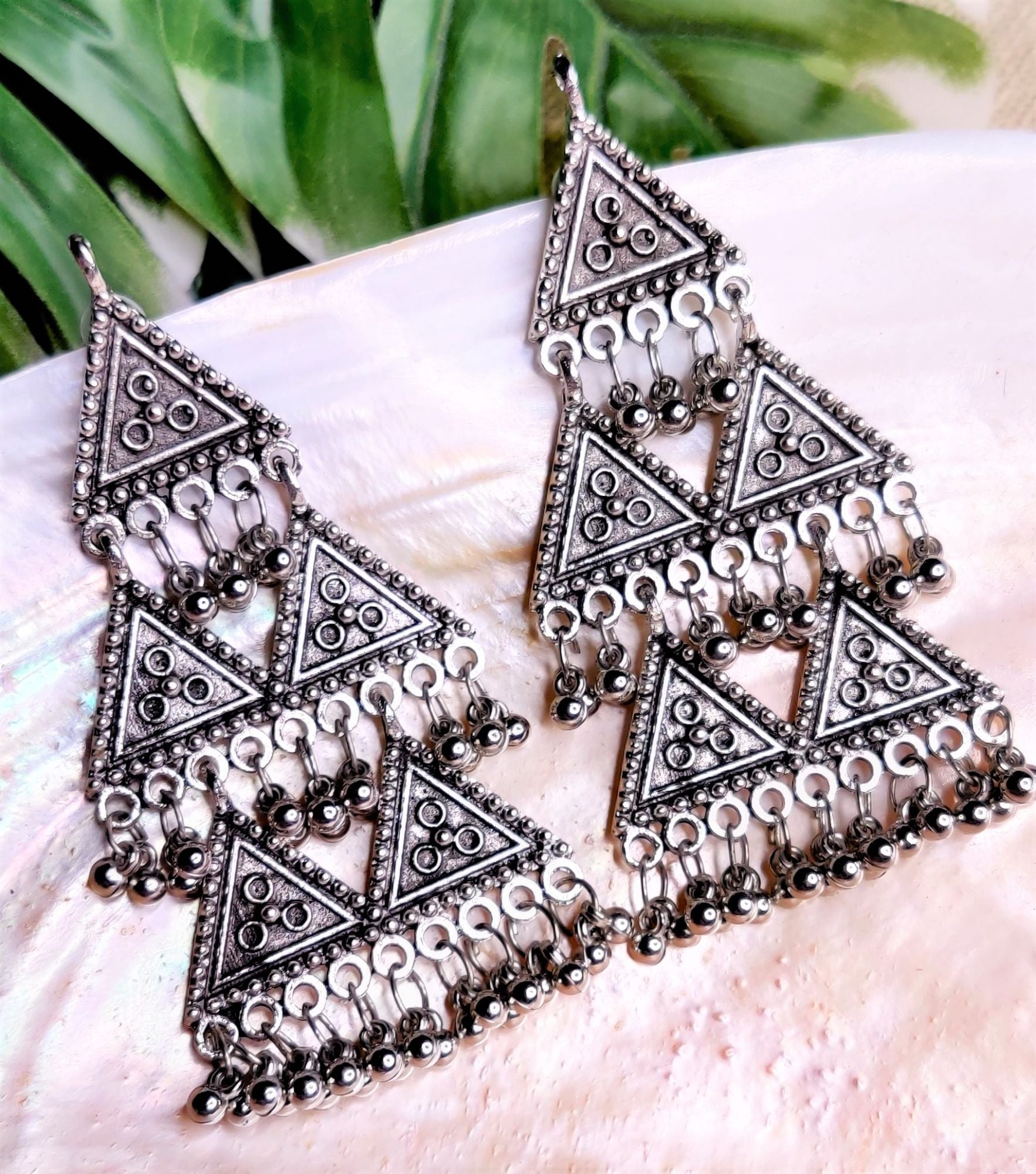 Triangle Triple Layer German Silver Earrings