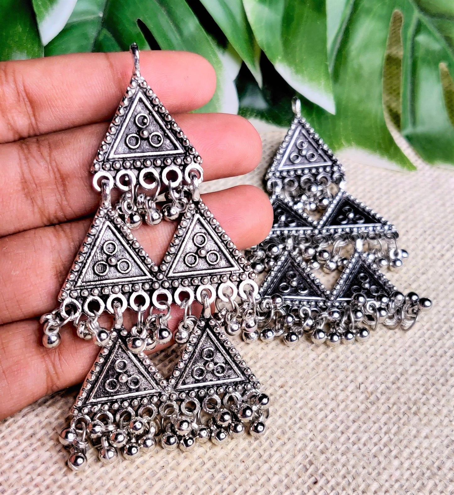 Triangle Triple Layer German Silver Earrings