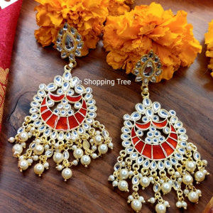 Sheenu Chandbali Meenakari Earrings - Maroon