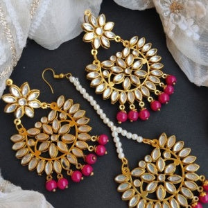 ''DIYA'' PEARL DROP MANGTIKA EARRINGS SET