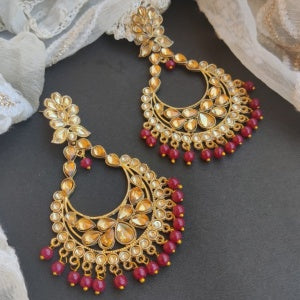 ""KANJI'' GOLDEN LCT EARRINGS MANGTIKA SET - RED