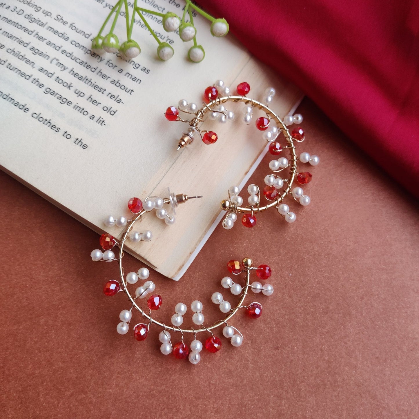 Diana Crystal Red & White Semi Hoop Earrings