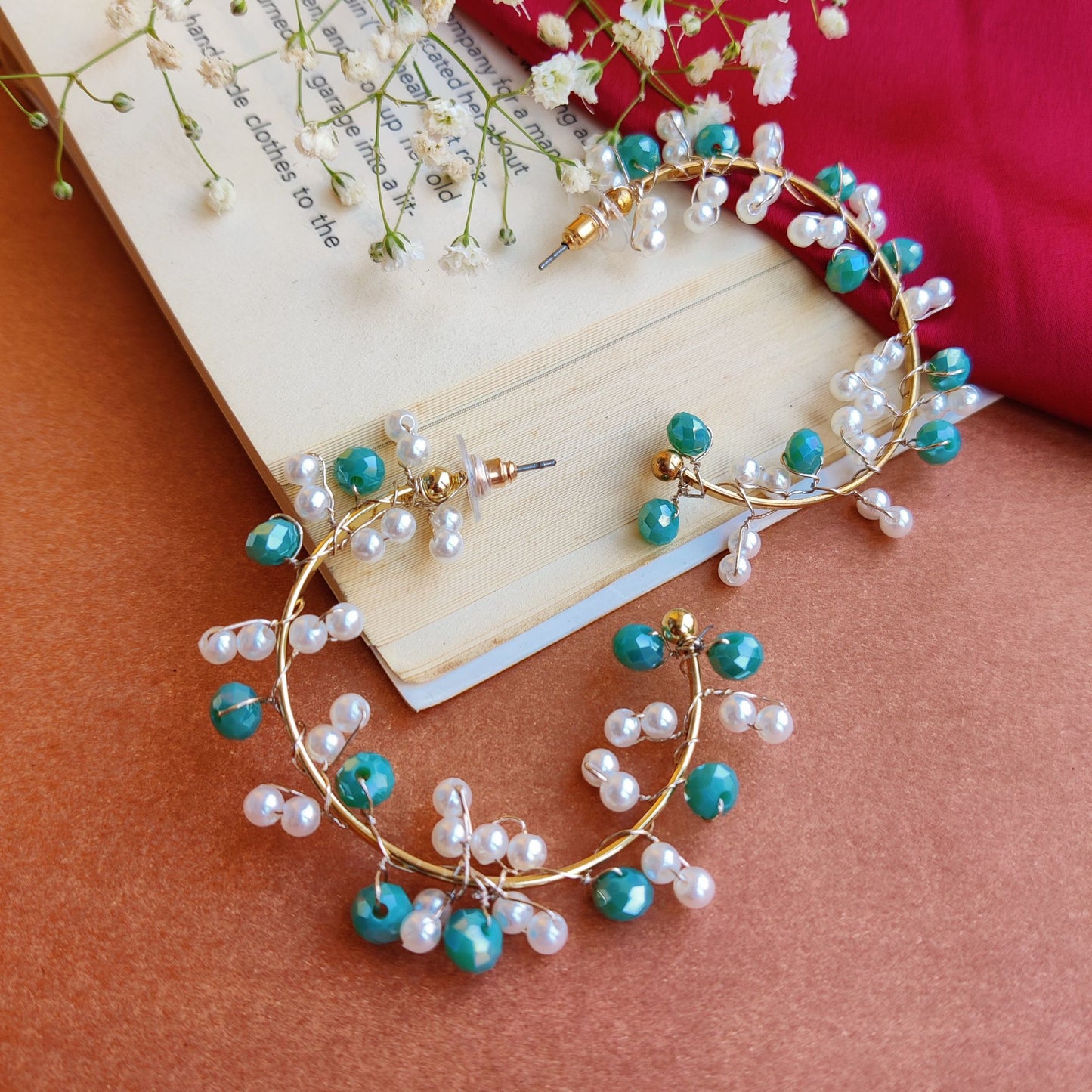 Diana Crystal White & Turquoise Semi Hoop Earrings