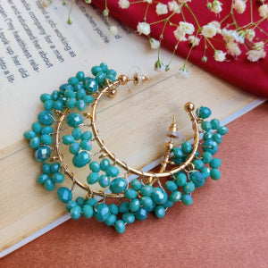 Diana Crystal Turquoise Semi Hoop Earrings