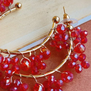 Diana Crystal Red Semi Hoop Earrings