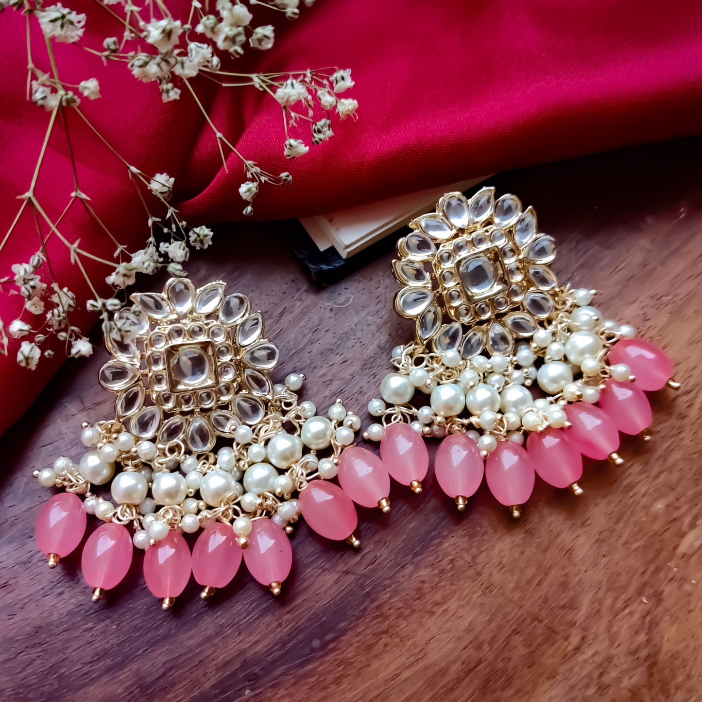 Arshi Kundan Pearl Necklace Set - Blush Pink