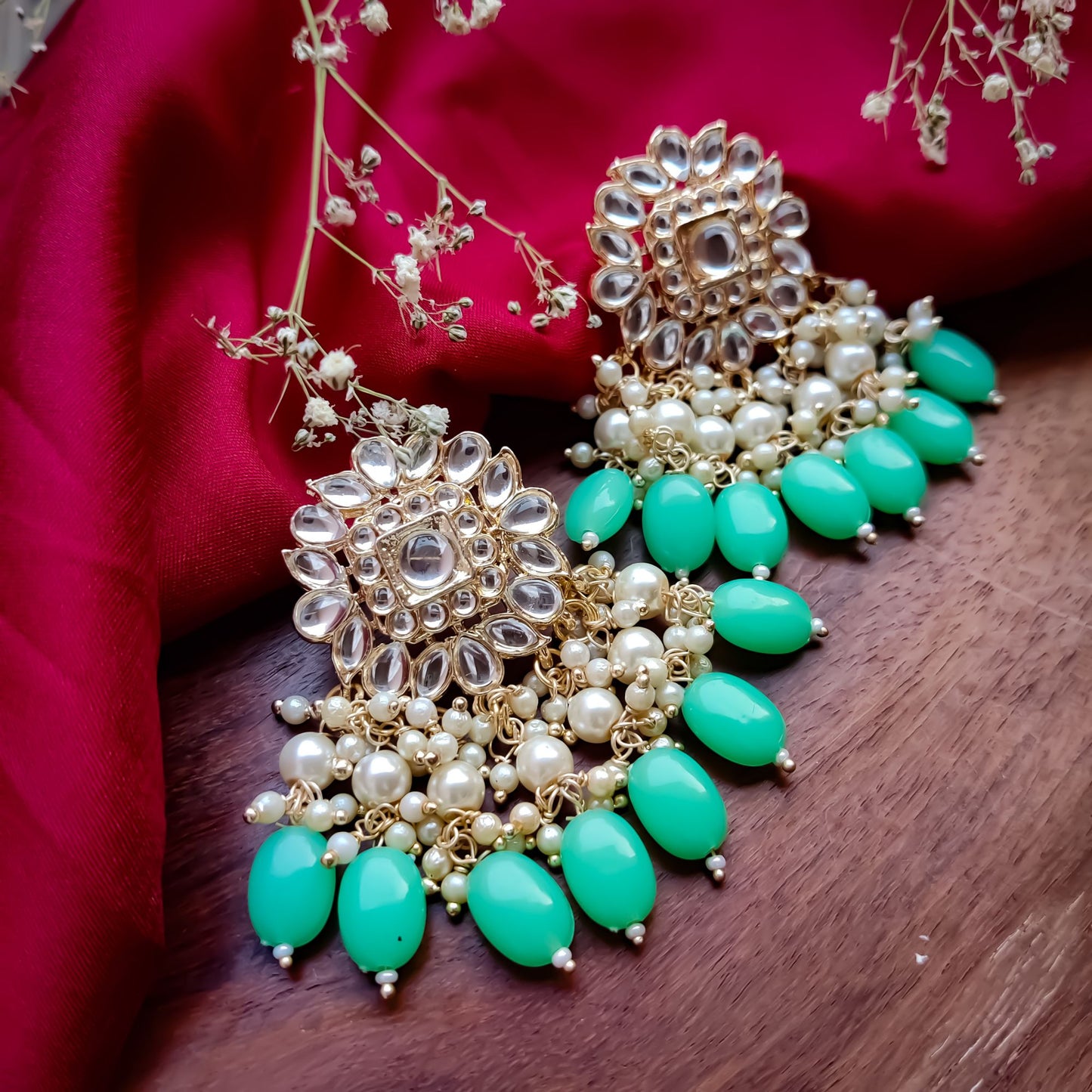 Arshi Kundan Pearl Necklace Set - Mint Green