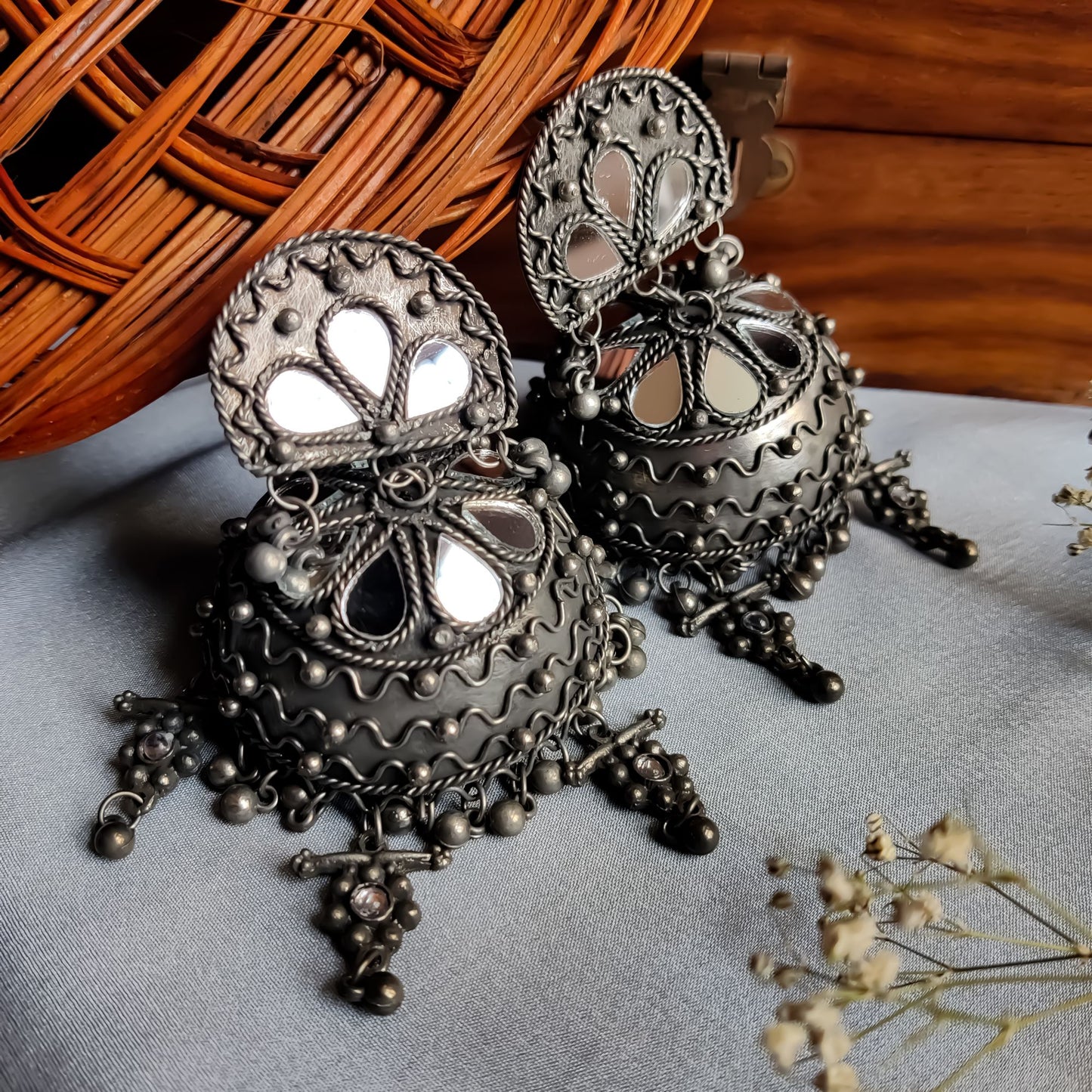 BOHO JUMBO MIRROR JHUMKA EARRINGS