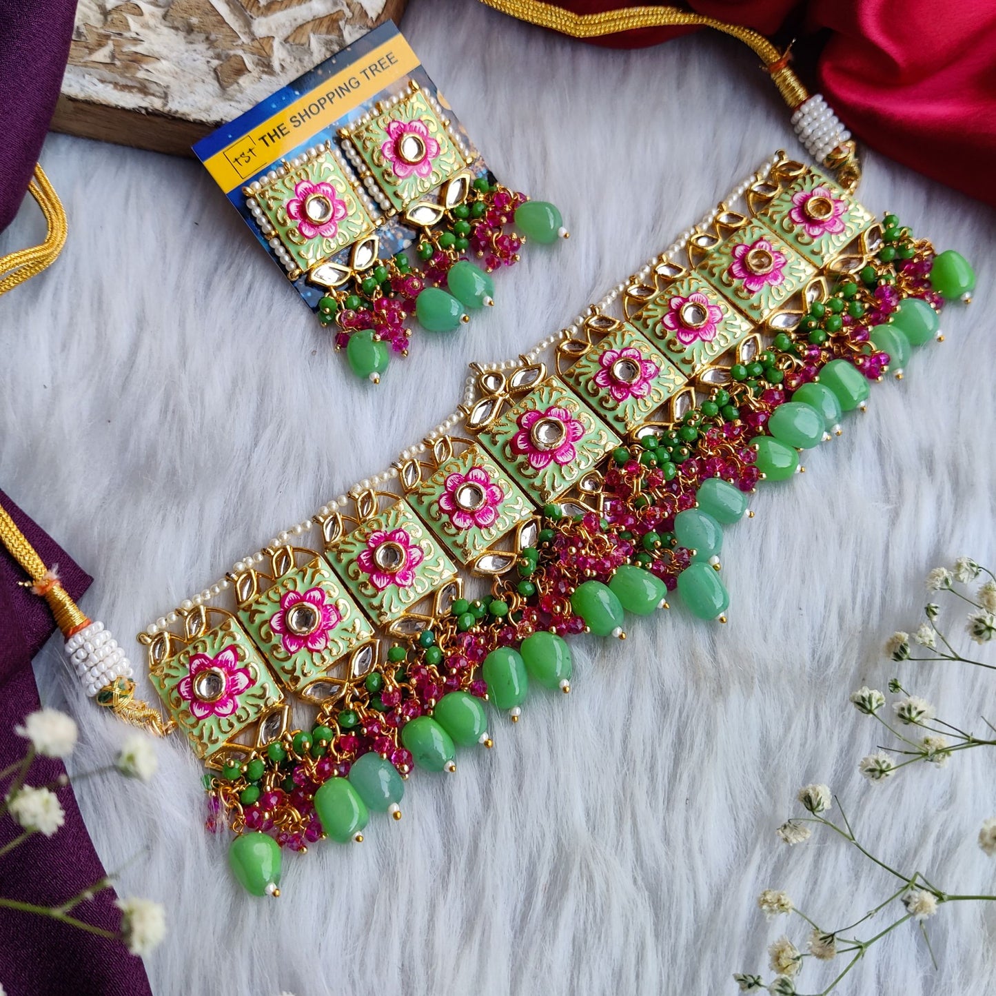 MEENAKARI KUNDAN PEARL NECKLACE SET