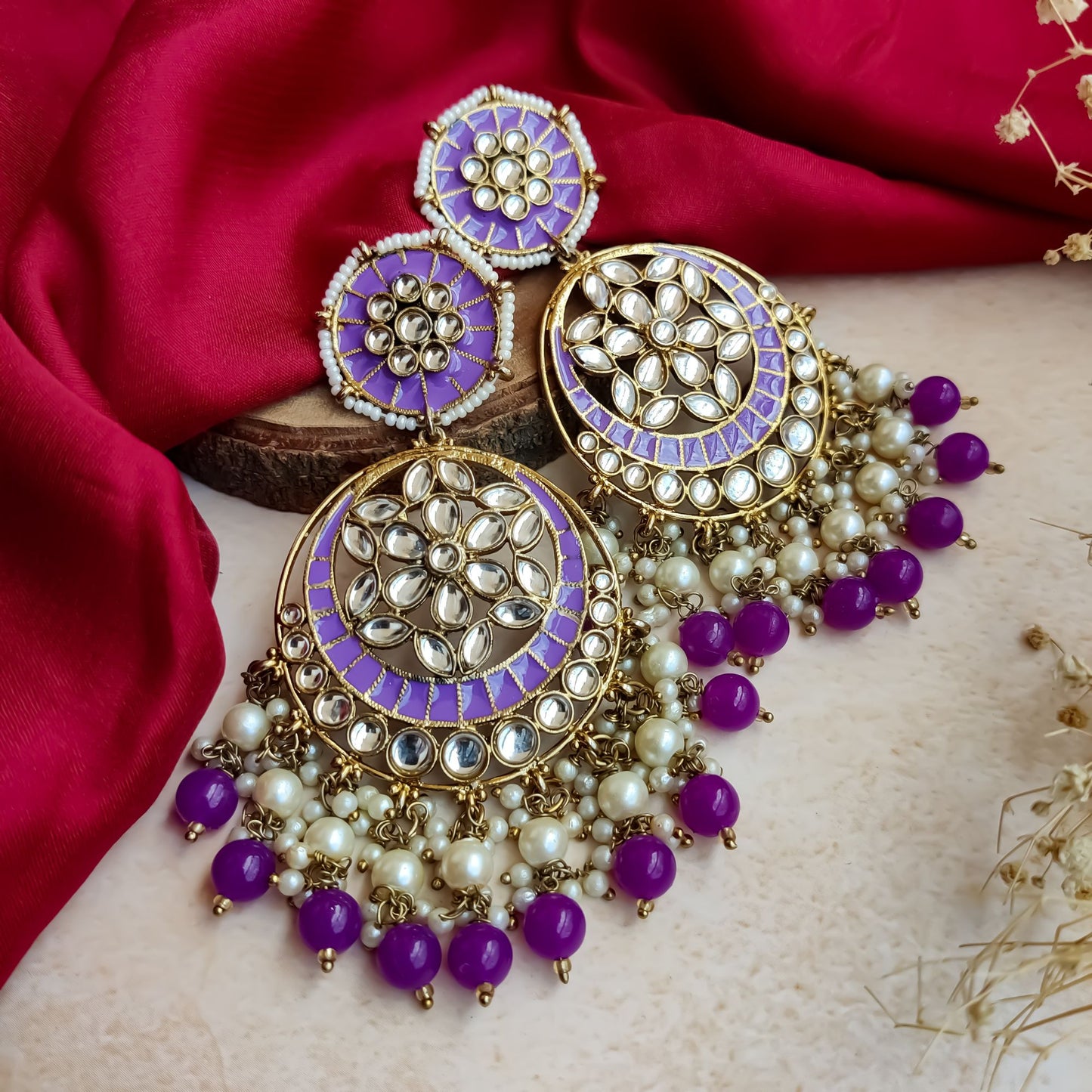 Siya Meenakari Chandbali Earrings - Purple