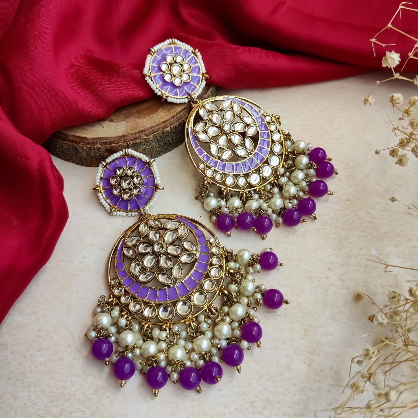 Siya Meenakari Chandbali Earrings - Purple